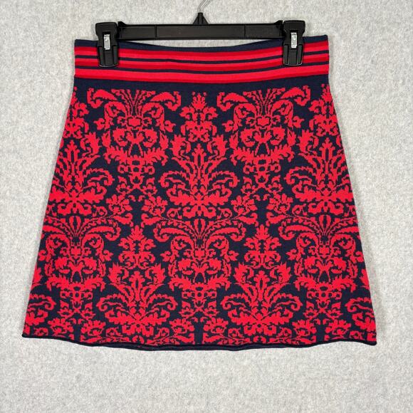 Title Nine Skirt Womens Small Red Navy Paisley Knit Merino Wool Academia Cottage - Picture 1 of 13